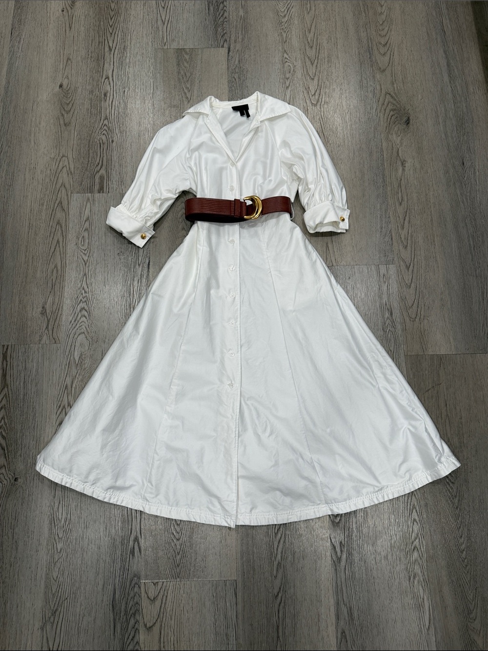 Donna Karan New York Classic White Shirt Dress with Brown Belt